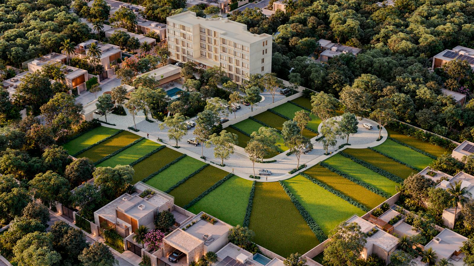 Render aéreo: Tierra Cautiva entre la vegetación de Cholul